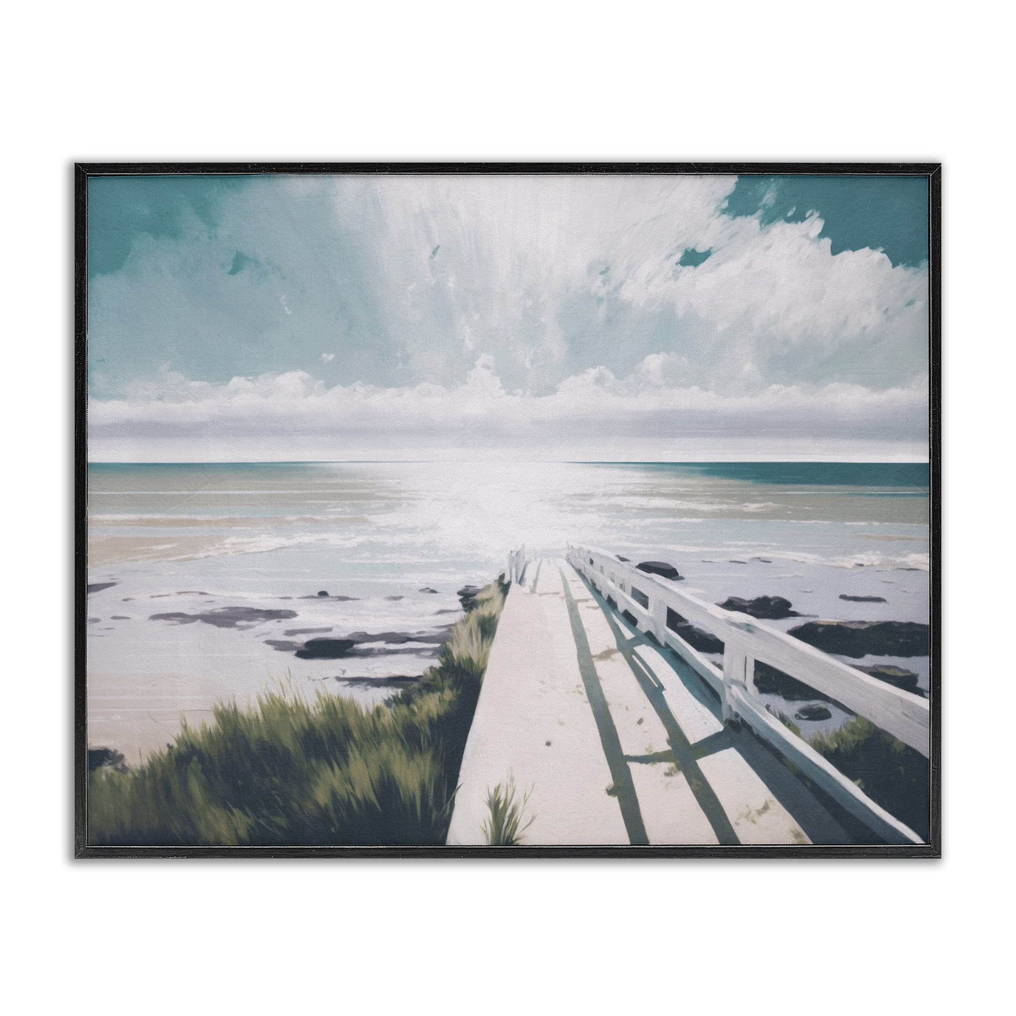 Stupell Industries White Bridge to Shore Nautical & Beach Painting Black Framed Art Print Wall Art, 20 x 16