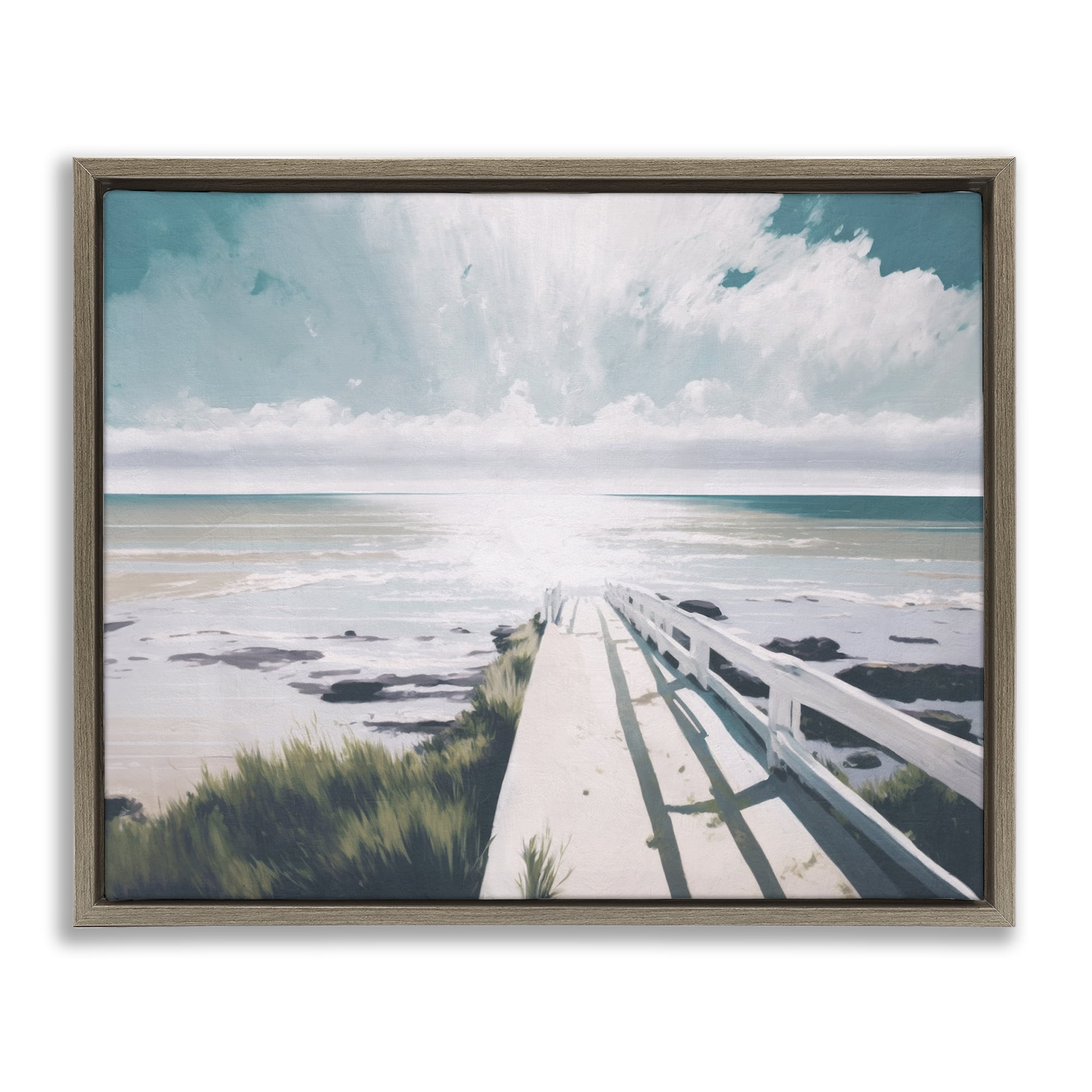 Stupell Industries White Bridge to Shore Nautical & Beach Painting Brown Floater Framed Canvas Art Print Wall Art, 31 x 25
