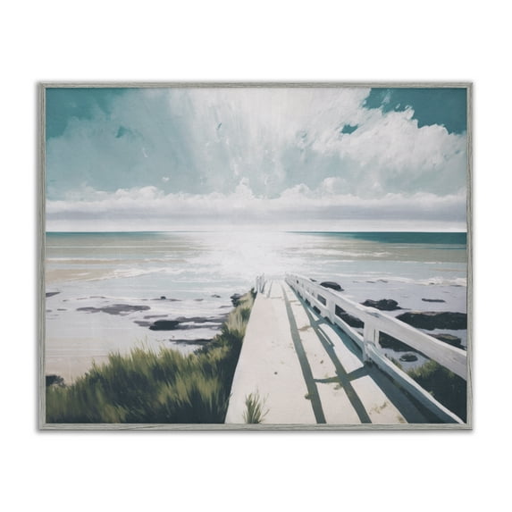 Stupell Industries White Bridge to Shore Nautical & Beach Painting Gray Framed Art Print Wall Art, 14 x 11
