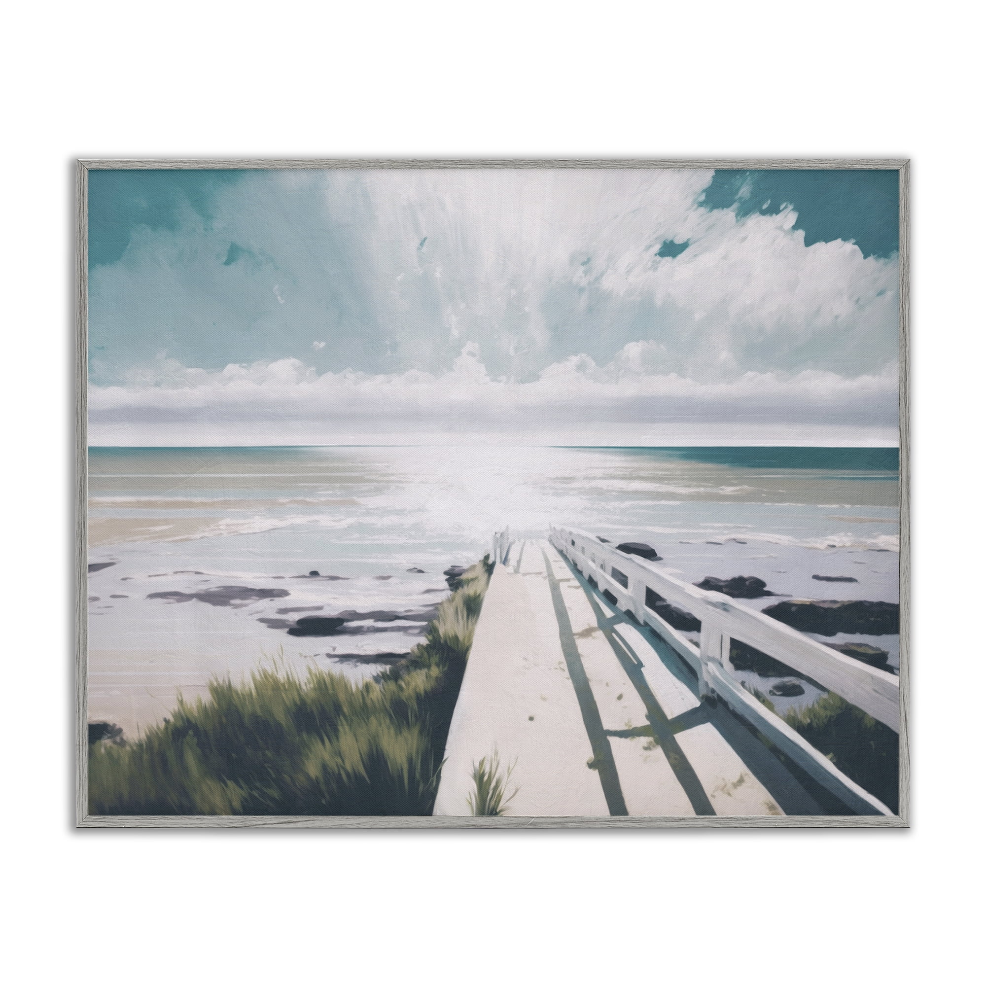 Stupell Industries White Bridge to Shore Nautical & Beach Painting Gray Framed Art Print Wall Art, 20 x 16