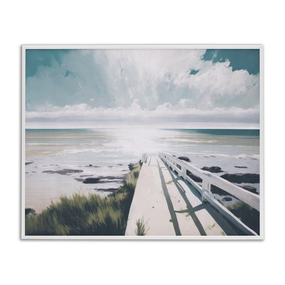 Stupell Industries White Bridge to Shore Nautical & Beach Painting White Framed Art Print Wall Art, 14 x 11