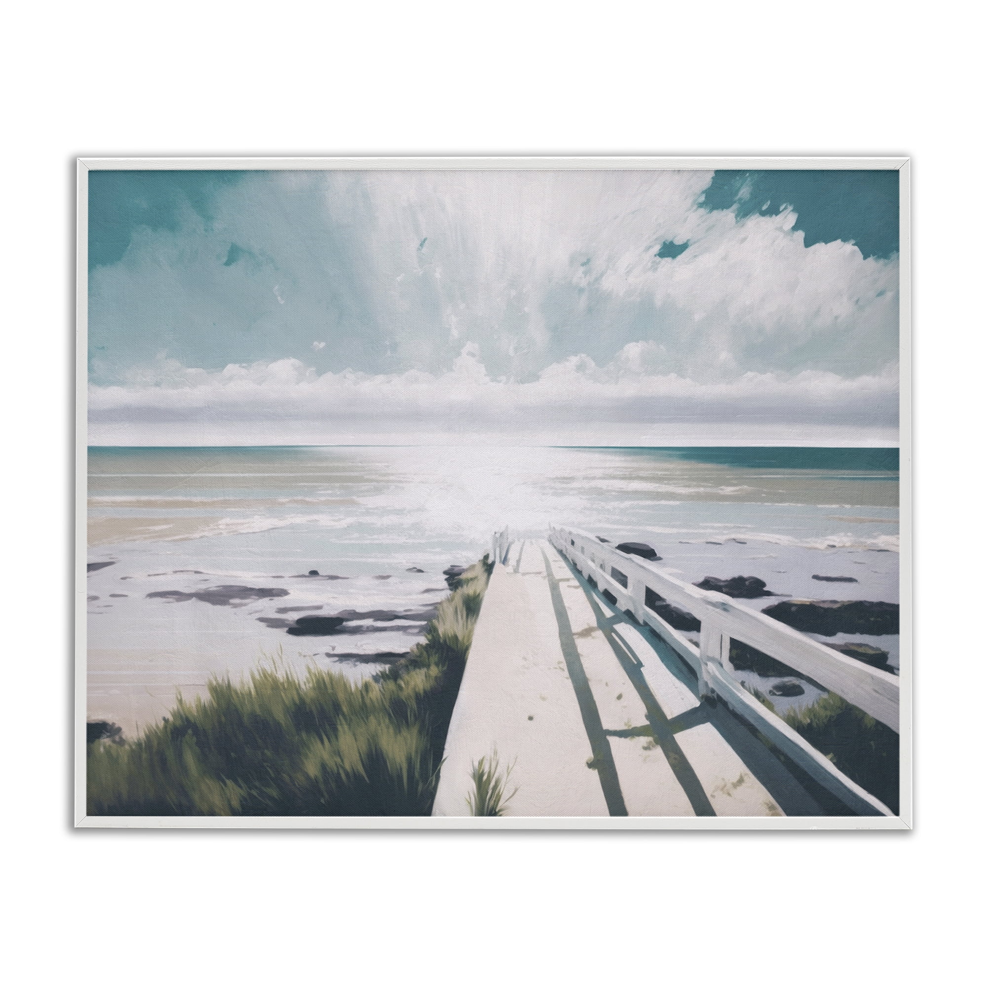 Stupell Industries White Bridge to Shore Nautical & Beach Painting White Framed Art Print Wall Art, 20 x 16