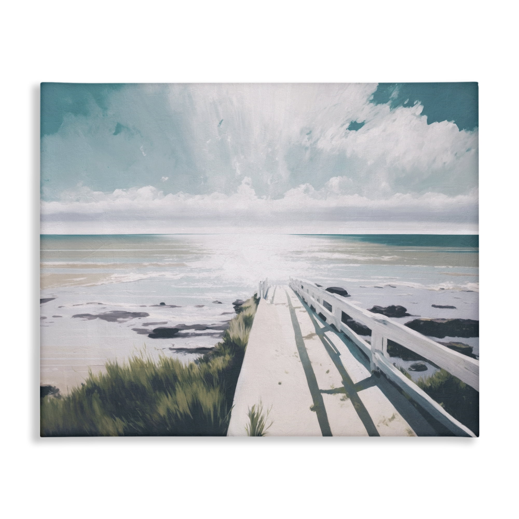 Stupell Industries White Bridge to Shore Nautical & Beach Painting Wrapped Canvas Art Print Wall Art, 20 x 16