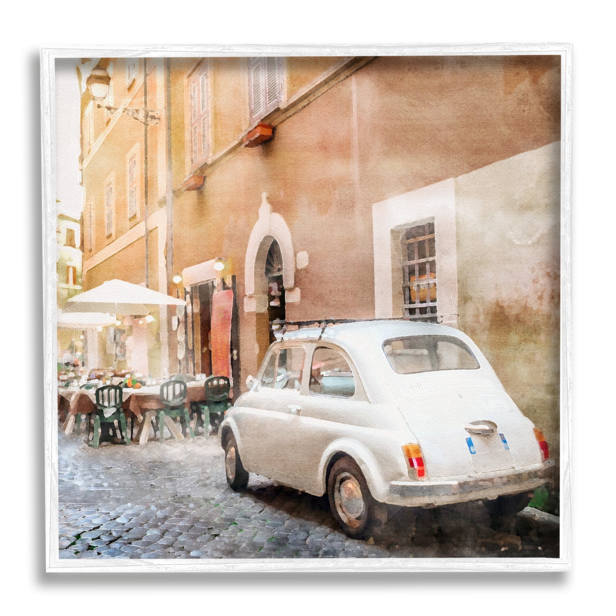 Stupell Industries White Buggy in City Travel & Places Painting White Framed Art Print Wall Art, 17 x 17
