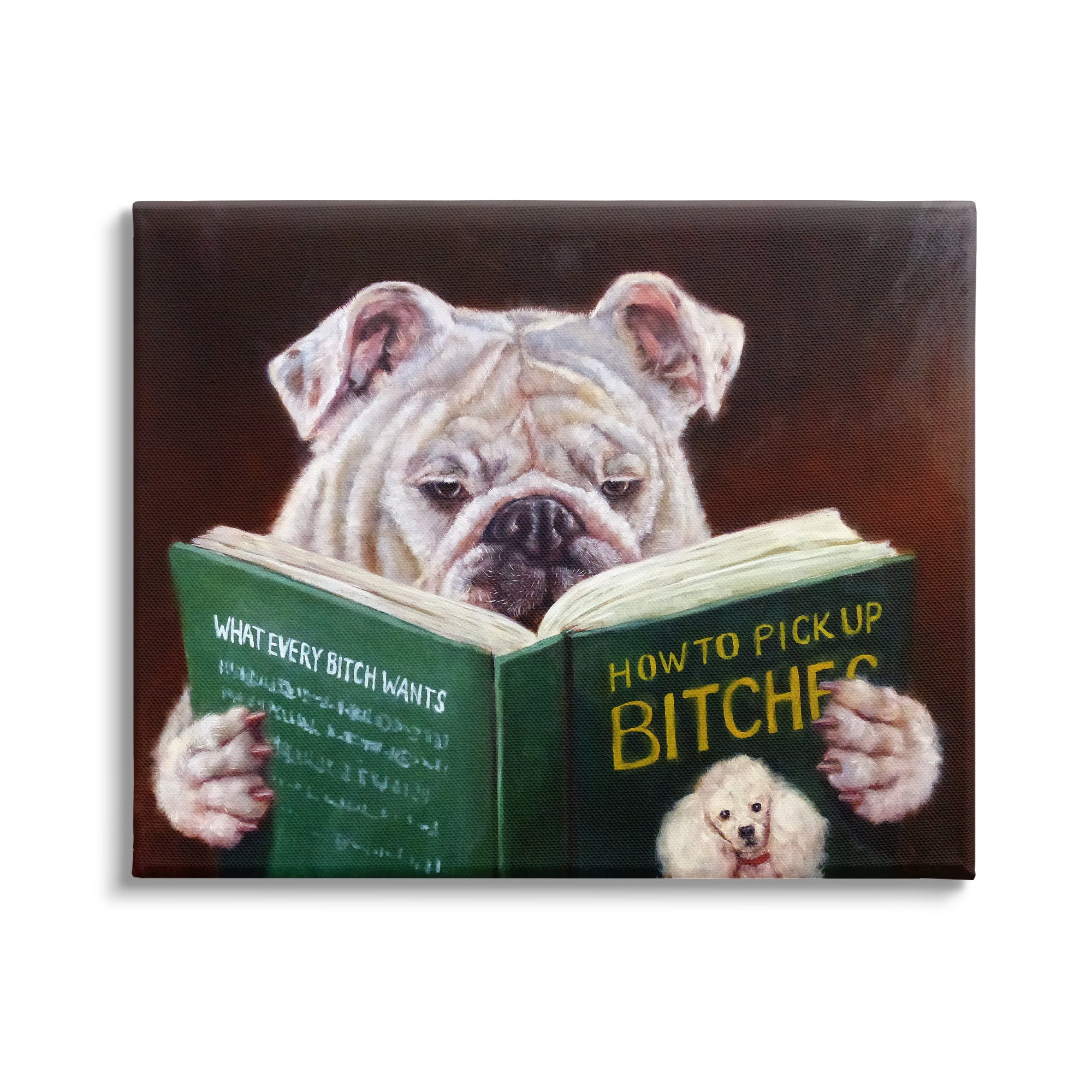 Stupell Industries White Bulldog Funny Humor Reading Book Canvas Wall Art, 48 x 36, Design by Lucia Heffernan