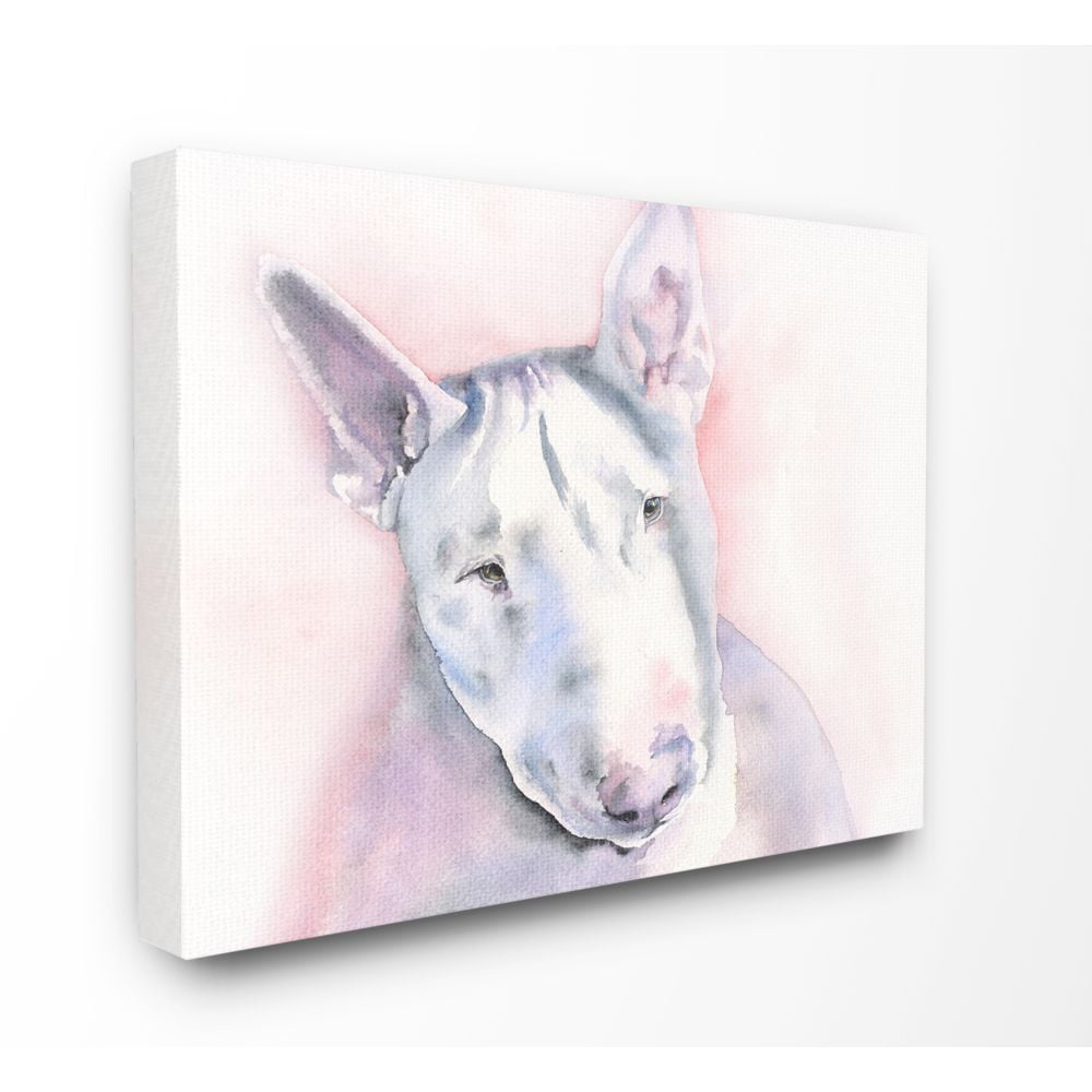 Stupell Industries White Bullterrier Dog Pet Animal Watercolor Painting Canvas Wall Art by George Dyachenko