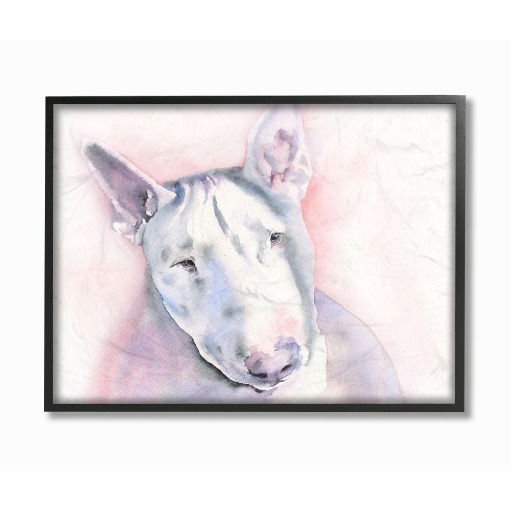 Stupell Industries White Bullterrier Dog Pet Animal Watercolor Painting Framed Giclee Texturized Art by George Dyachenko
