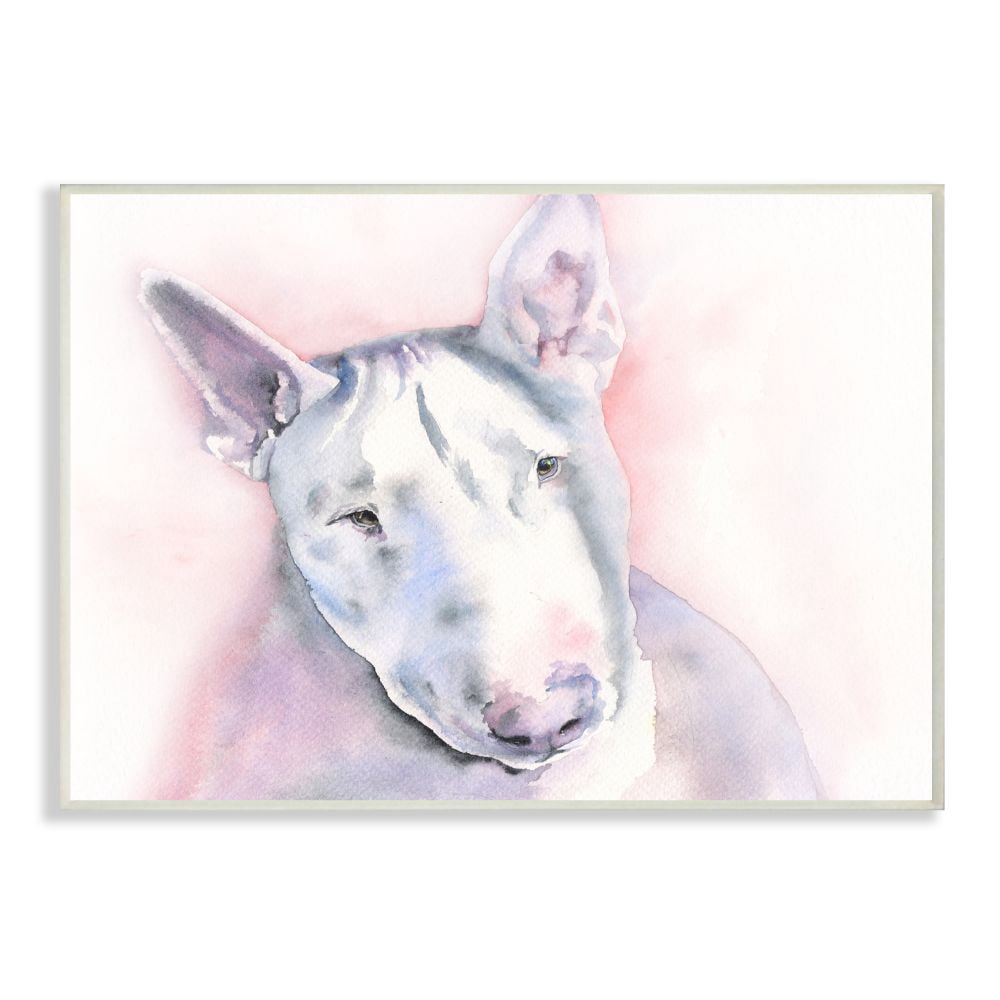 Stupell Industries White Bullterrier Dog Pet Animal Watercolor Painting Wall Plaque Art by George Dyachenko