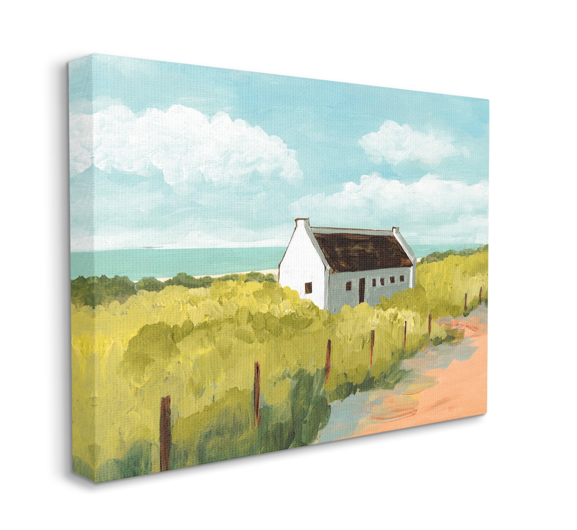 Stupell Industries White Cabin Architecture Grassy Coastal Beach Landscape Canvas Wall Art, 30 x 40, Design by Bart E. Slyp