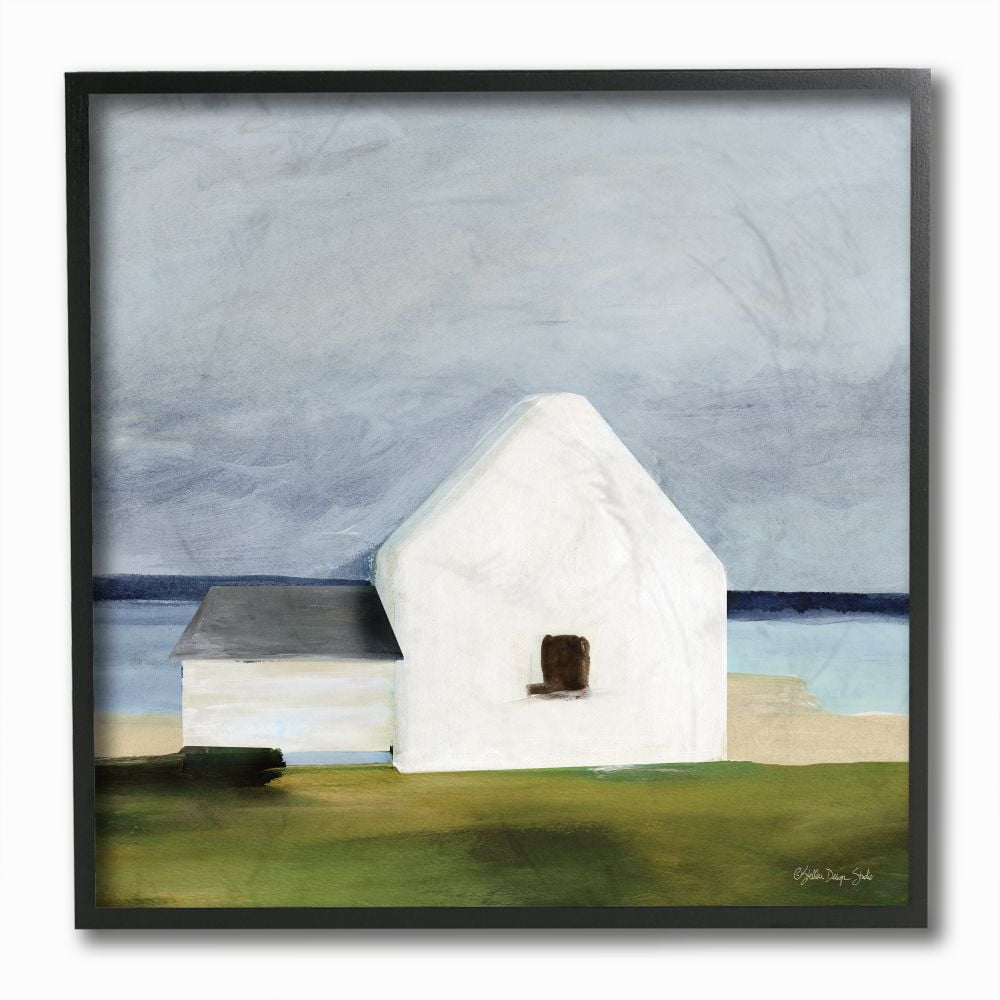 Stupell Industries White Cape Cottage Under Grey Sky Watercolor Framed Wall Art Design by Stellar Design Studio, 12" x 12", Black Framed