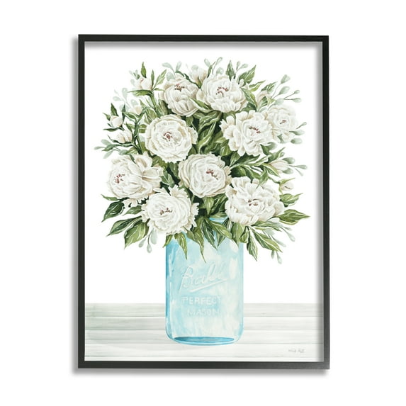 Stupell Industries White Carnations Bouquet Botanical & Floral Painting Black Framed Art Print Wall Art, 16 x 20