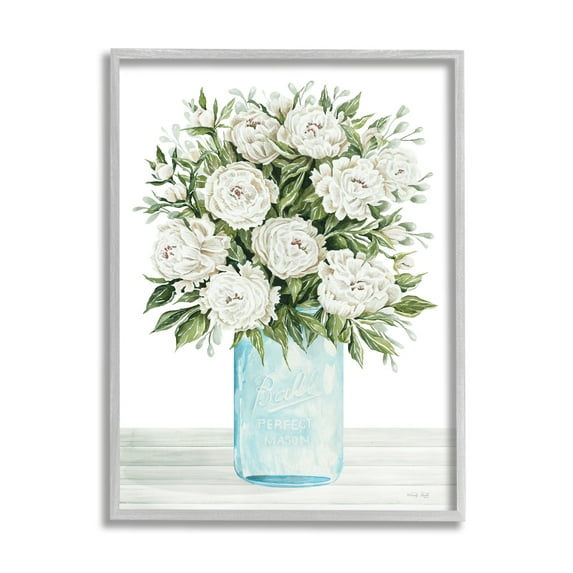 Stupell Industries White Carnations Bouquet Botanical & Floral Painting Gray Framed Art Print Wall Art, 16 x 20