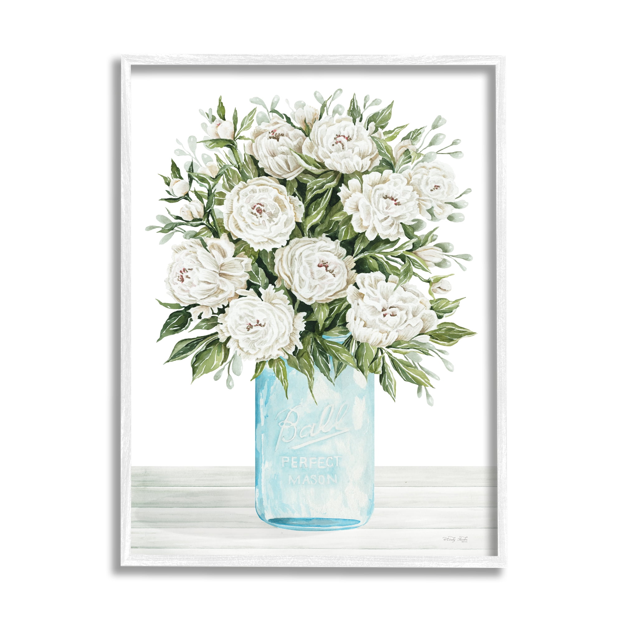 Stupell Industries White Carnations Bouquet Botanical & Floral Painting White Framed Art Print Wall Art, 11 x 14