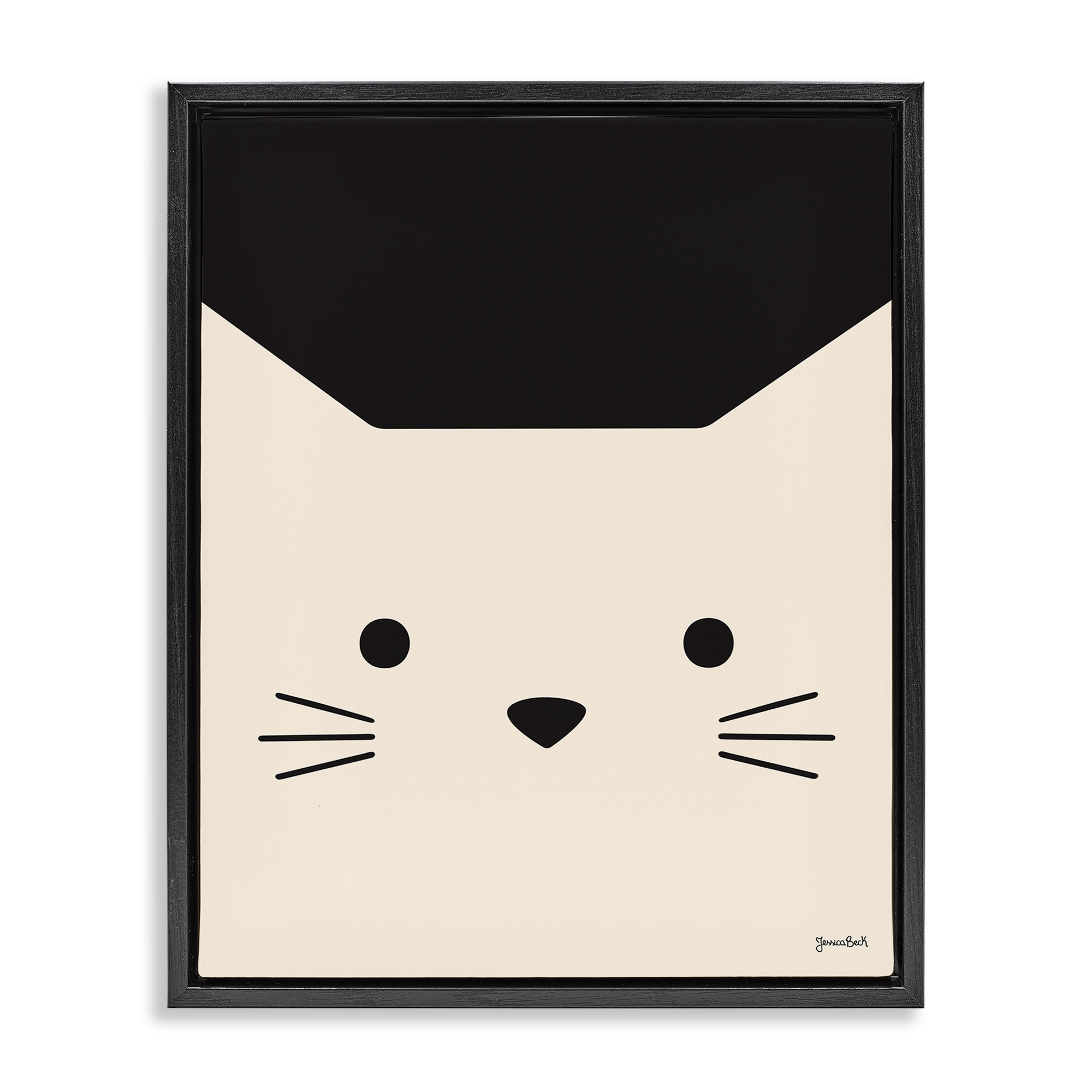 Stupell Industries White Cat Close Up Animals Painting Black Floater Framed Canvas Art Print Wall Art, 17 x 21