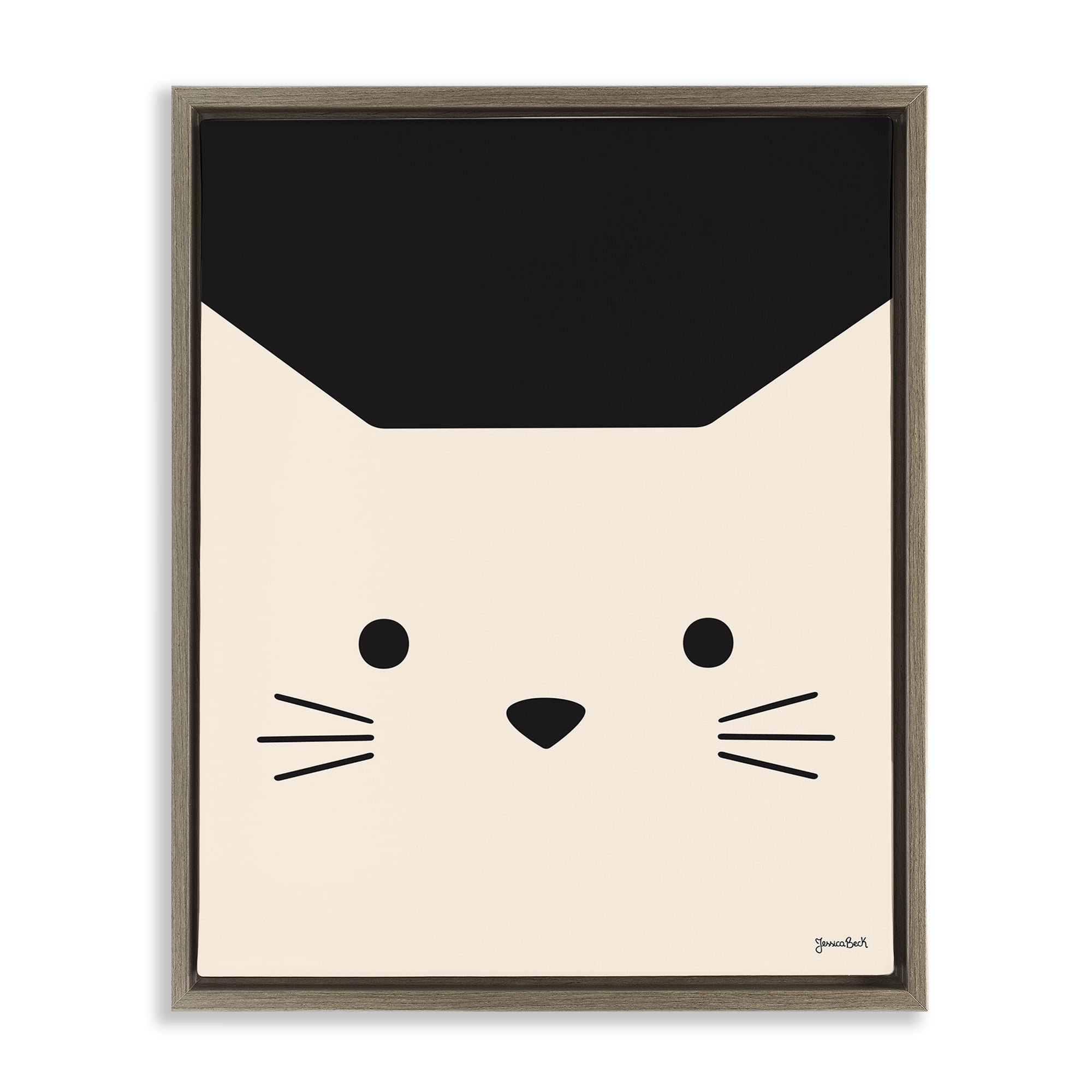 Stupell Industries White Cat Close Up Animals Painting Brown Floater Framed Canvas Art Print Wall Art, 17 x 21