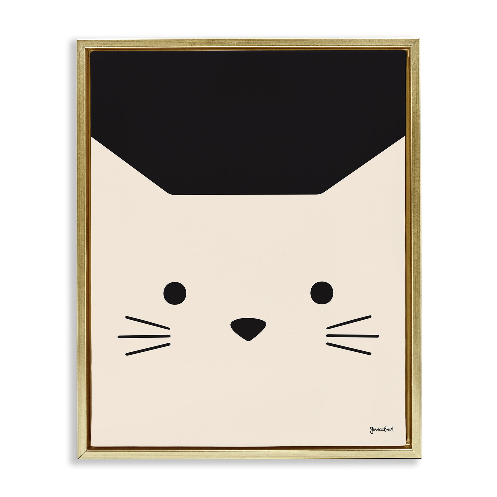 Stupell Industries White Cat Close Up Animals Painting Gold Floater Framed Canvas Art Print Wall Art, 25 x 31