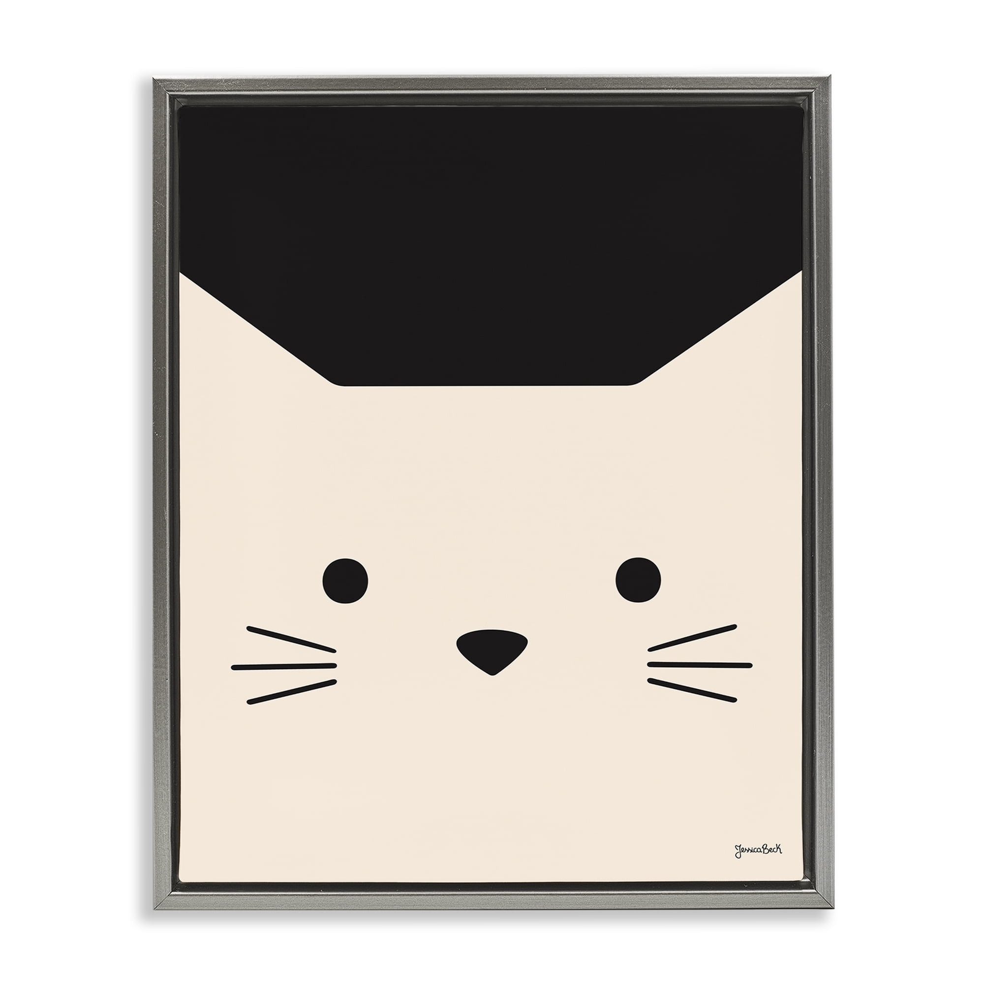 Stupell Industries White Cat Close Up Animals Painting Gray Floater Framed Canvas Art Print Wall Art, 17 x 21