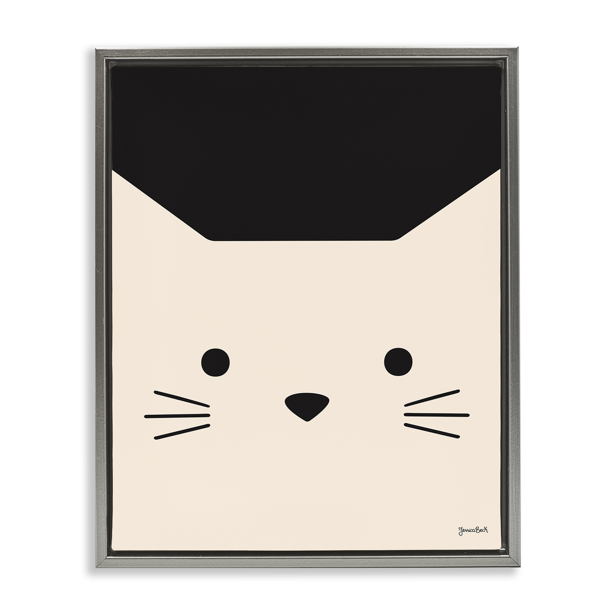 Stupell Industries White Cat Close Up Animals Painting Gray Floater Framed Canvas Art Print Wall Art, 25 x 31