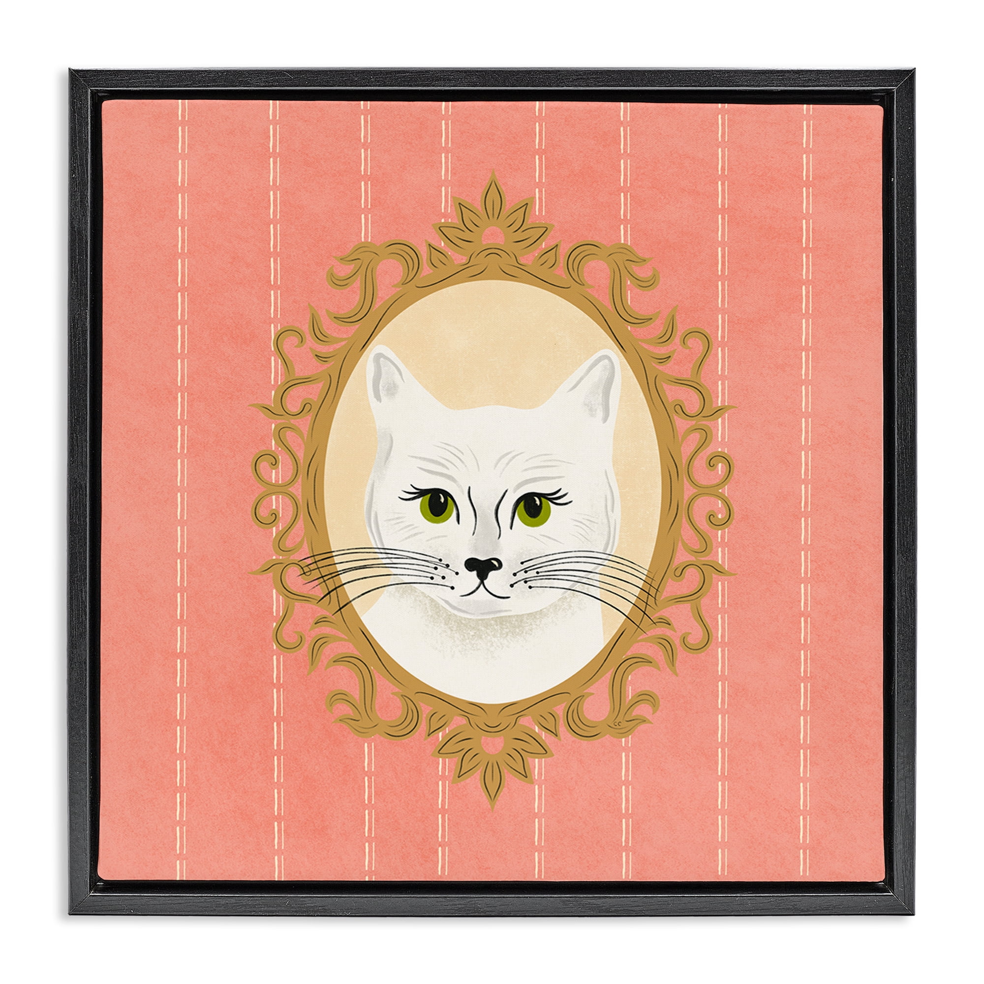 Stupell Industries White Cat Portrait Animals Painting Black Floater Framed Canvas Art Print Wall Art, 18 x 18