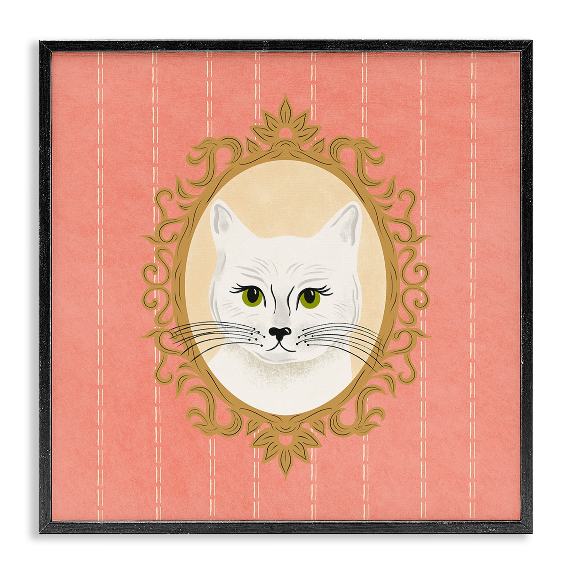 Stupell Industries White Cat Portrait Animals Painting Black Framed Art Print Wall Art, 12 x 12