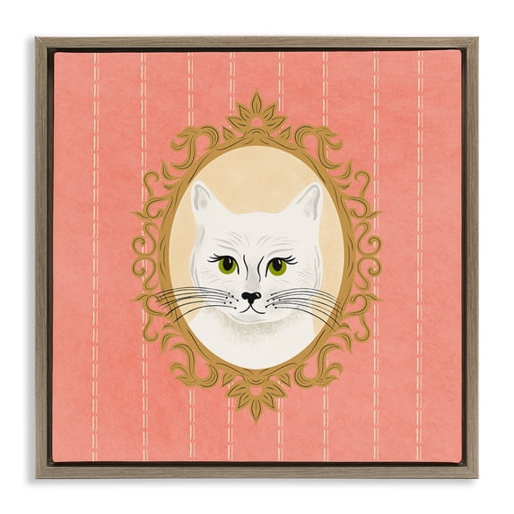 Stupell Industries Victorian White Cat Portrait Brown Floating Frame Canvas Art, 18 x 18, by Carrie Cantwell