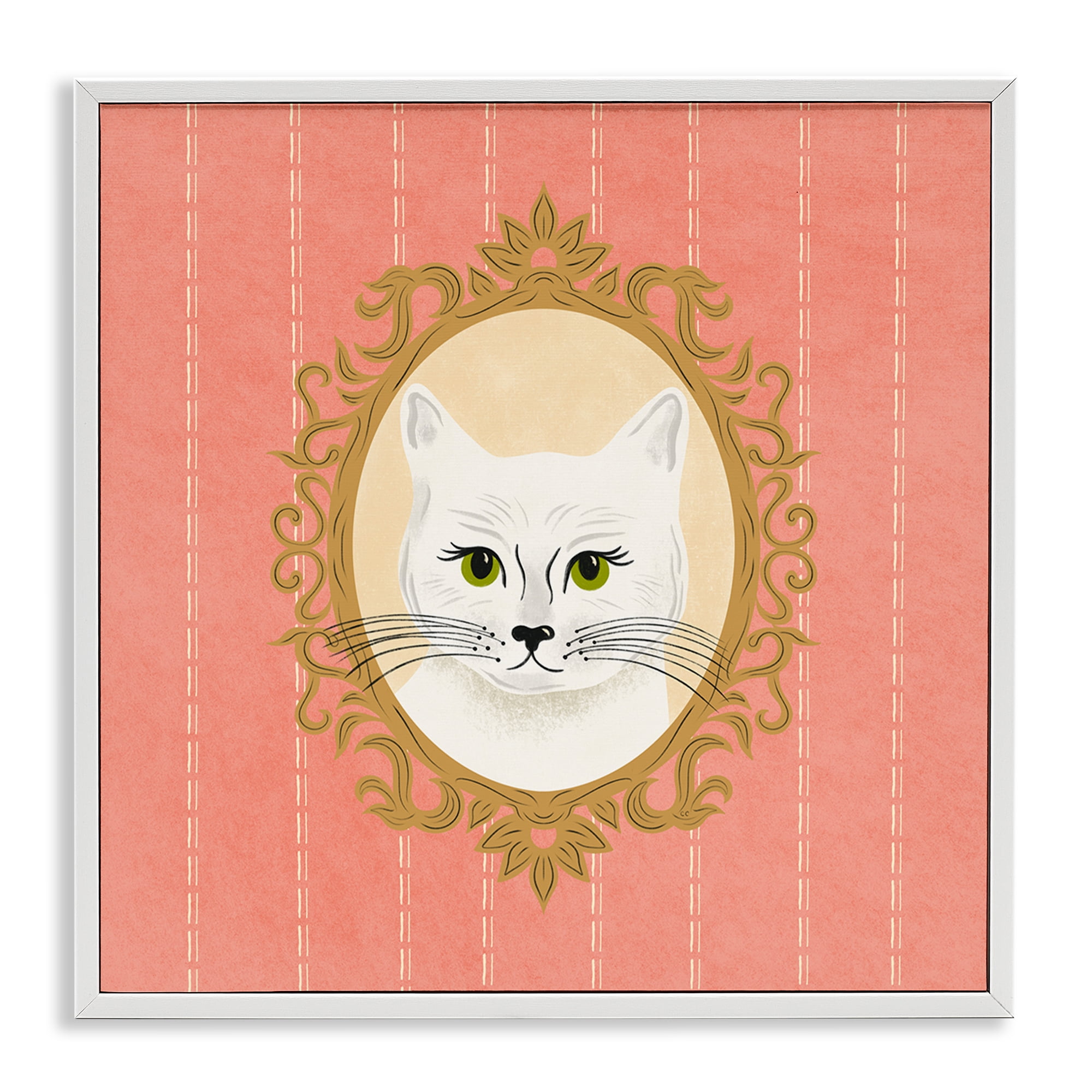 Stupell Industries White Cat Portrait Animals Painting White Framed Art Print Wall Art, 12 x 12