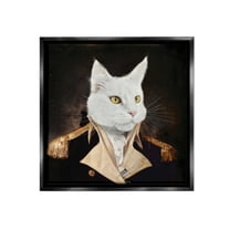 Stupell Industries White Cat in Uniform Animals & Insects Painting Black Floater Framed Canvas Art Print Wall Art, 18 x 18