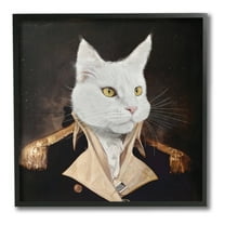 Stupell Industries White Cat in Uniform Animals & Insects Painting Black Framed Art Print Wall Art, 12 x 12
