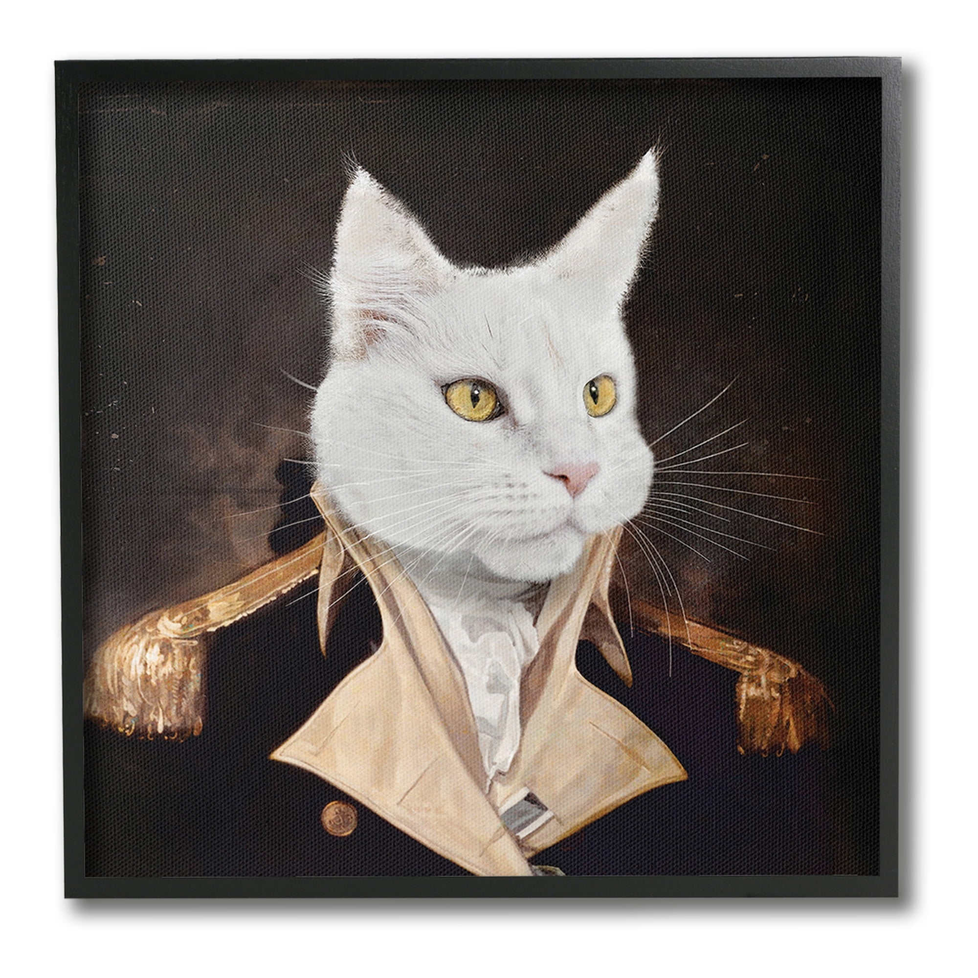 Stupell Industries White Cat in Uniform Animals & Insects Painting Black Framed Art Print Wall Art, 24 x 24