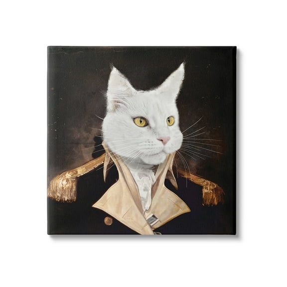 Stupell Industries White Cat in Uniform Animals & Insects Painting Gallery Wrapped Canvas Art Print Wall Art, 17 x 17