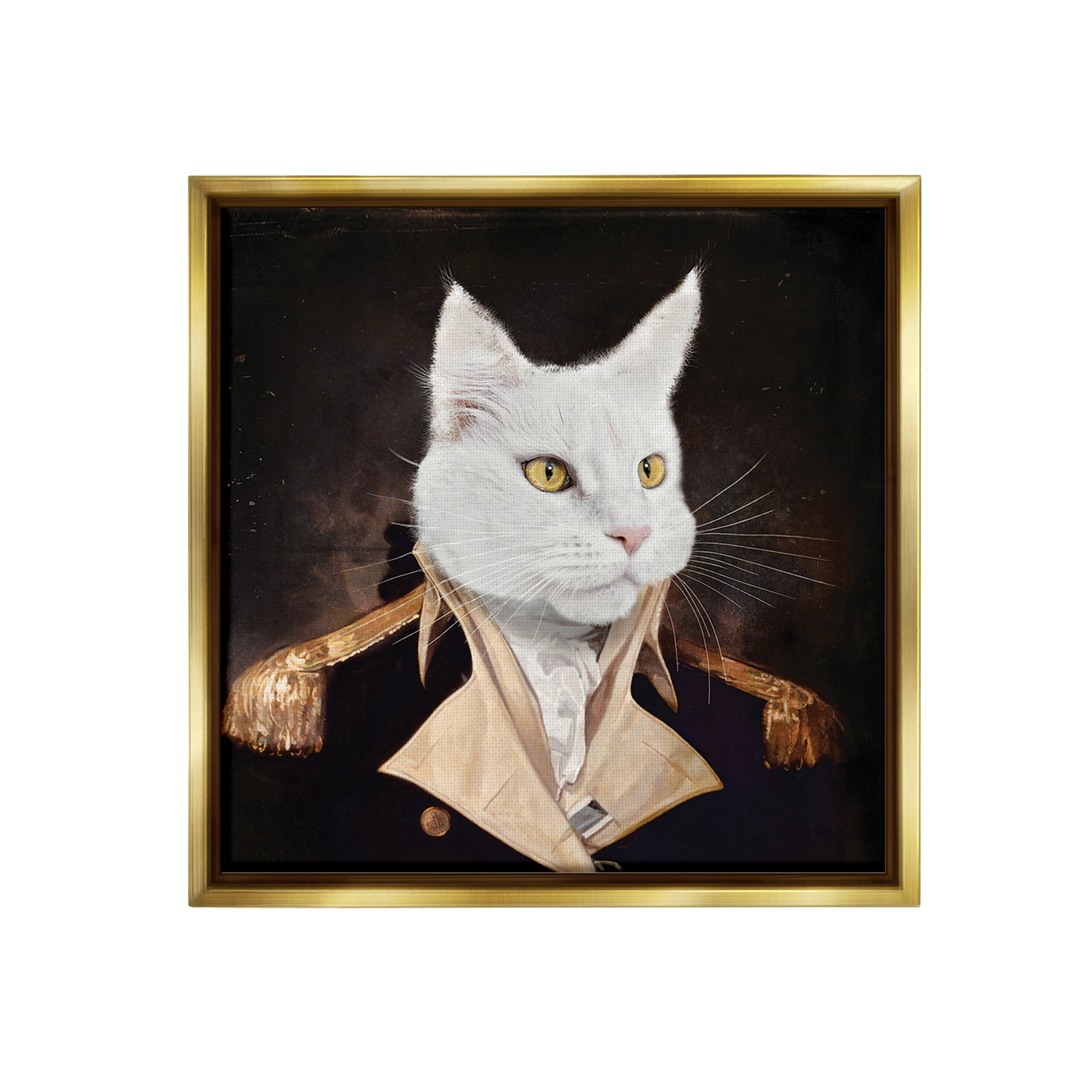 Stupell Industries White Cat in Uniform Animals & Insects Painting Gold Floater Framed Canvas Art Print Wall Art, 25 x 25