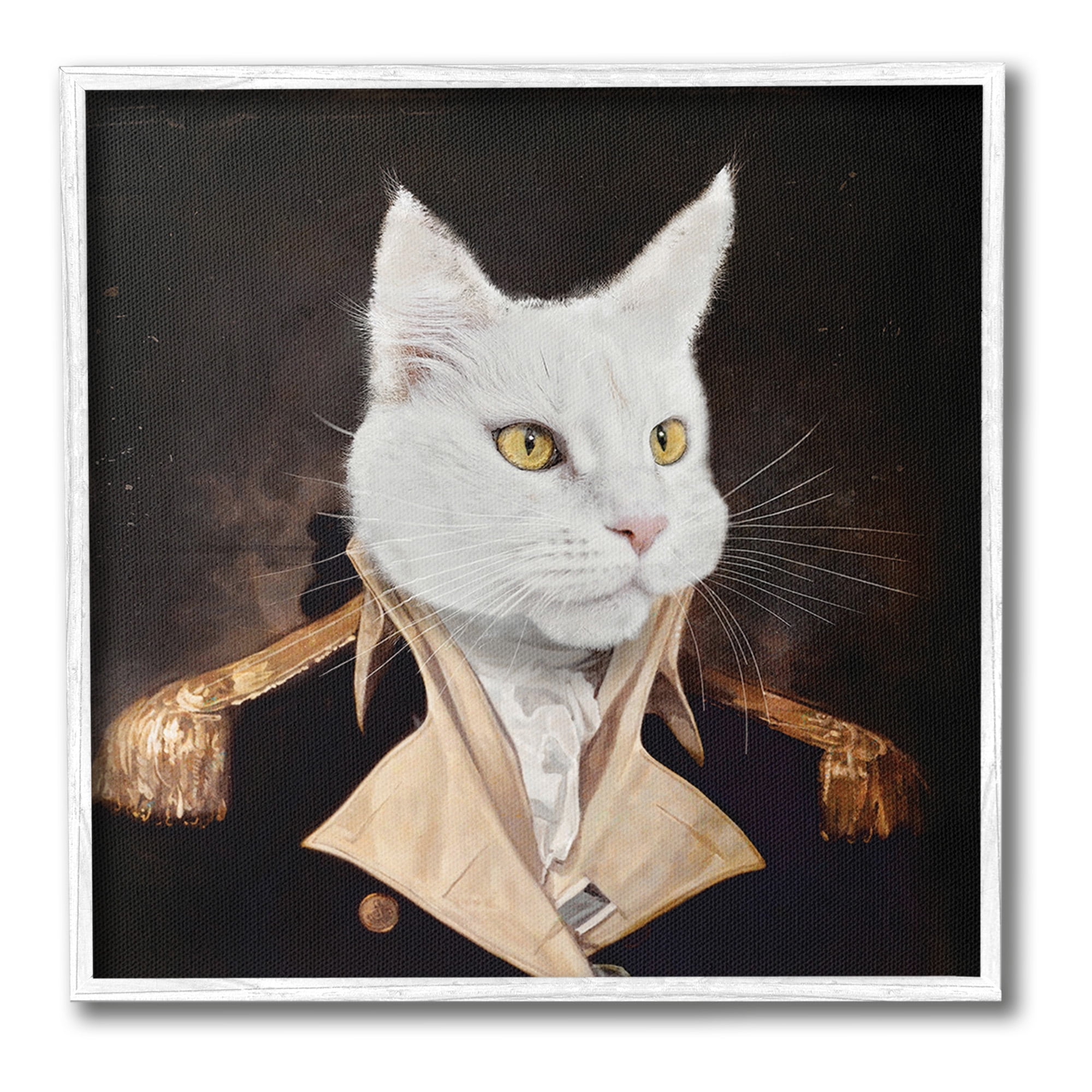 Stupell Industries White Cat in Uniform Animals & Insects Painting White Framed Art Print Wall Art, 17 x 17