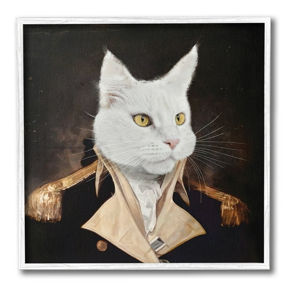 Stupell Industries White Cat in Uniform Animals & Insects Painting White Framed Art Print Wall Art, 24 x 24