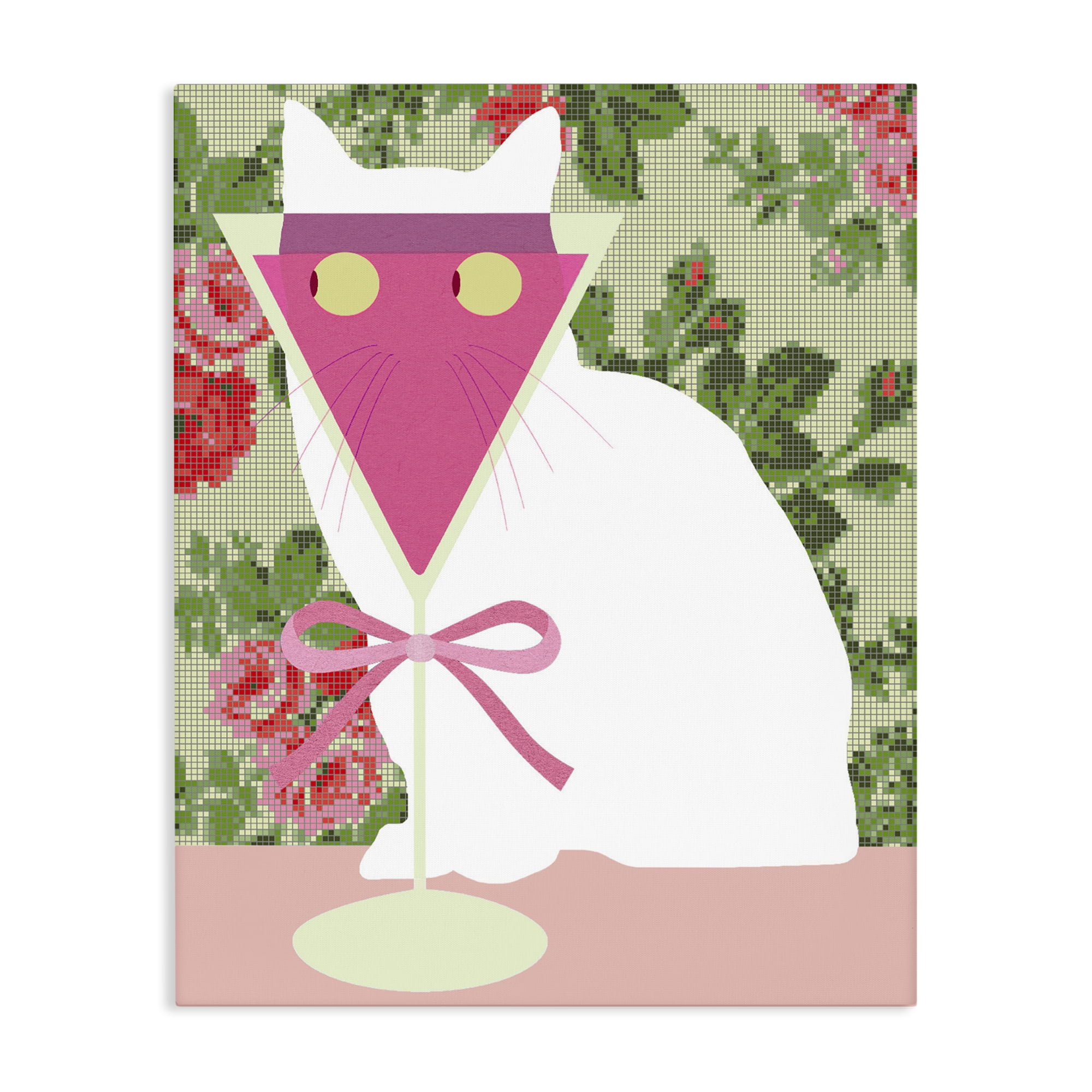 Stupell Industries White Cat with Pink Martini Canvas Wall Art, design by Lil' Rue