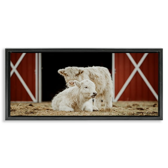 Stupell Industries White Cattle Barn Animals & Insects Photography Black Floater Framed Canvas Art Print Wall Art, 25 x 11
