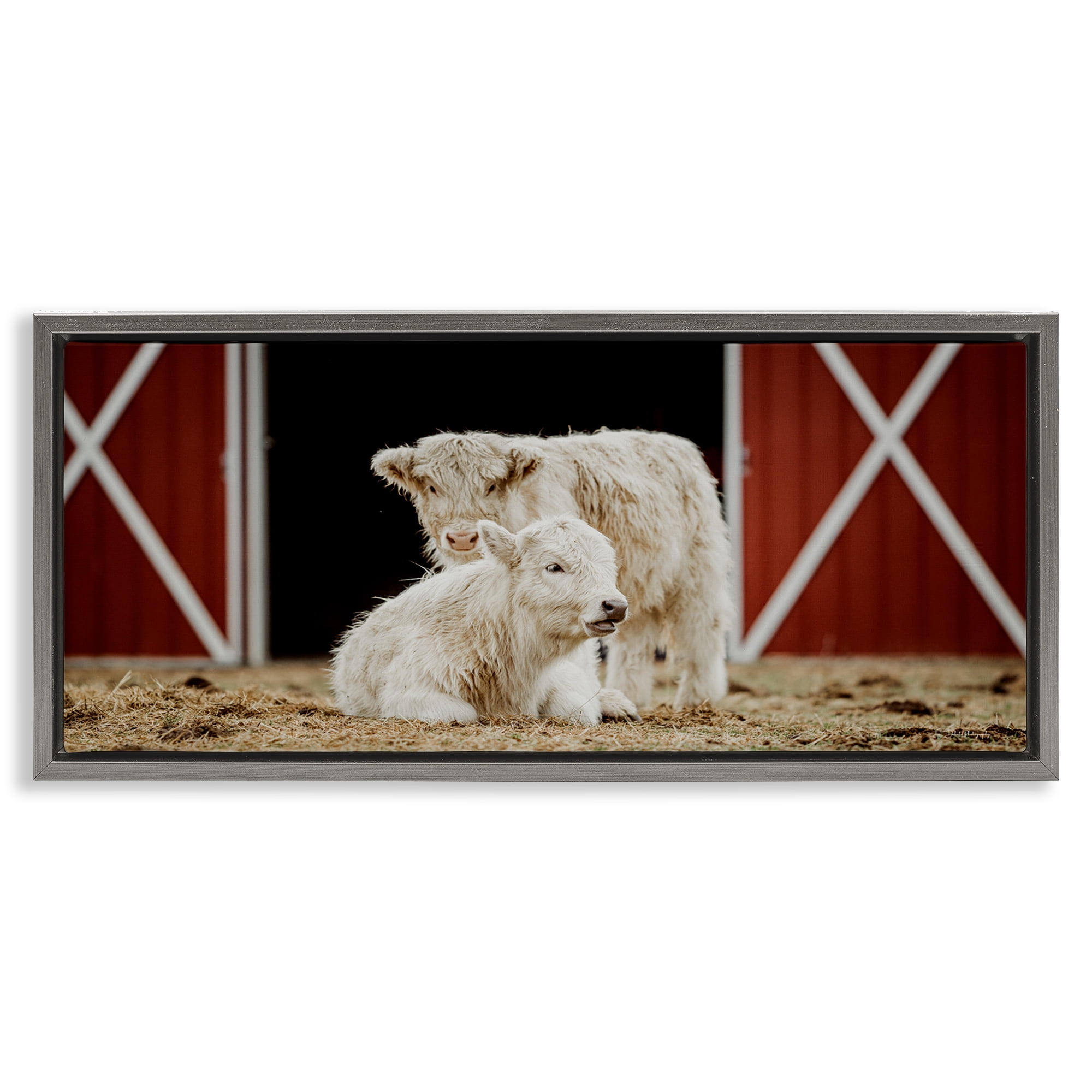 Stupell Industries White Cattle Barn Animals & Insects Photography Gray Floater Framed Canvas Art Print Wall Art, 31 x 14