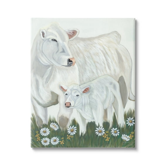 Stupell Industries White Cattle Family Mother Baby Calf Daisy Meadow Painting Gallery Wrapped Canvas Print Wall Art, Design by Ashley Justice