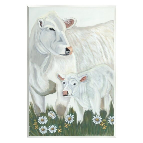 Stupell Industries White Cattle Family Mother Baby Calf Daisy Meadow Painting Unframed Art Print Wall Art, Design by Ashley Justice