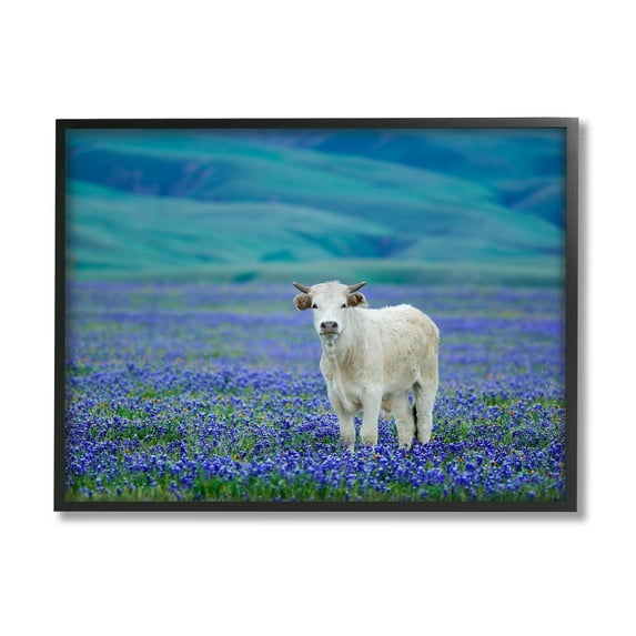 Stupell Industries White Cattle Lavender Field Animals & Insects Photography Black Framed Art Print Wall Art