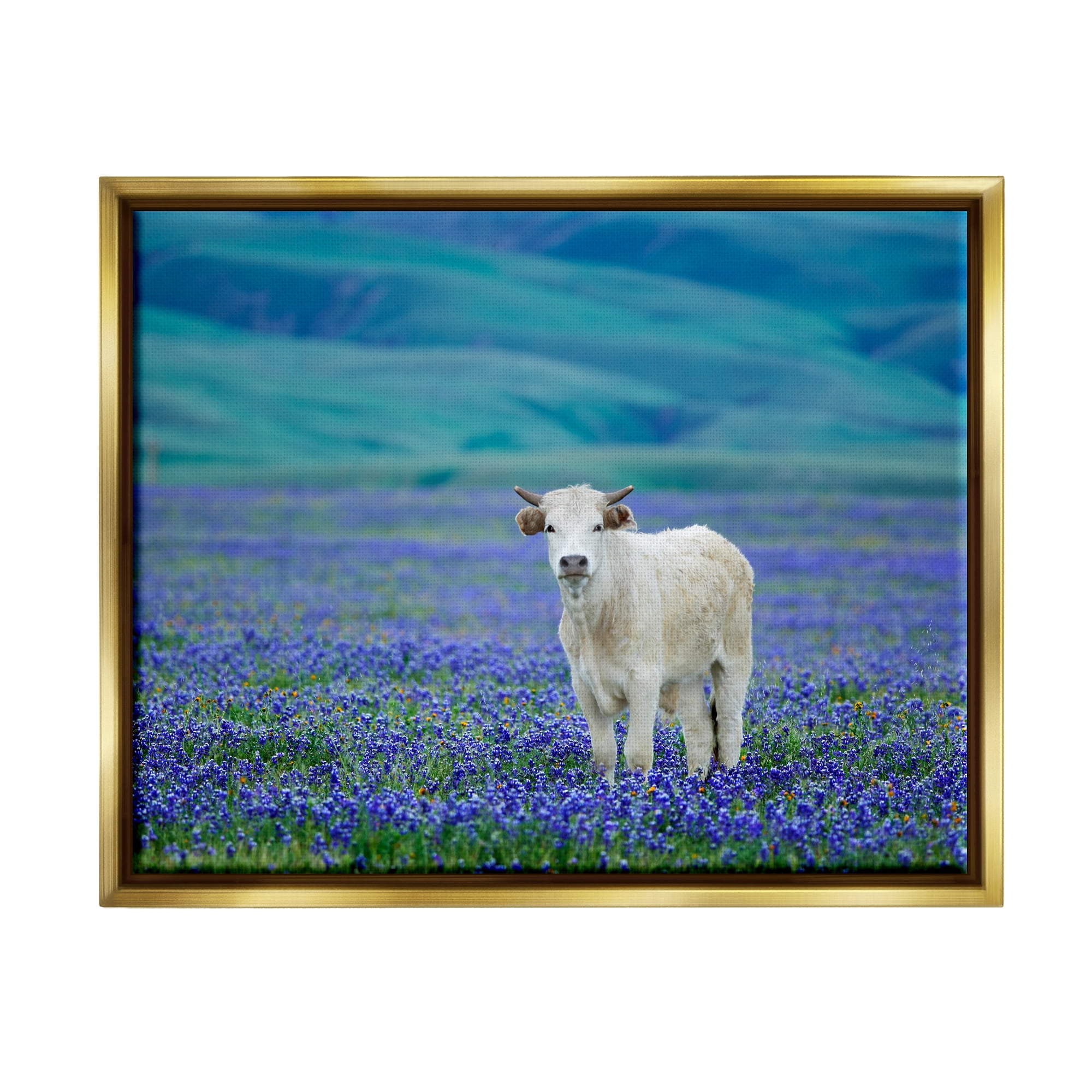 Stupell Industries White Cattle Lavender Field Animals & Insects Photography Gold Floater Framed Art Print Wall Art
