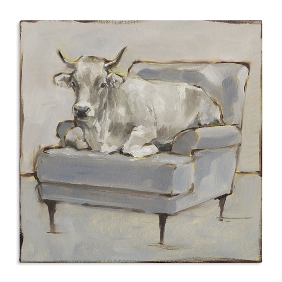 Stupell Industries White Cattle on Couch Animals Painting Wrapped Canvas Canvas Art Print Wall Art, 30 x 30