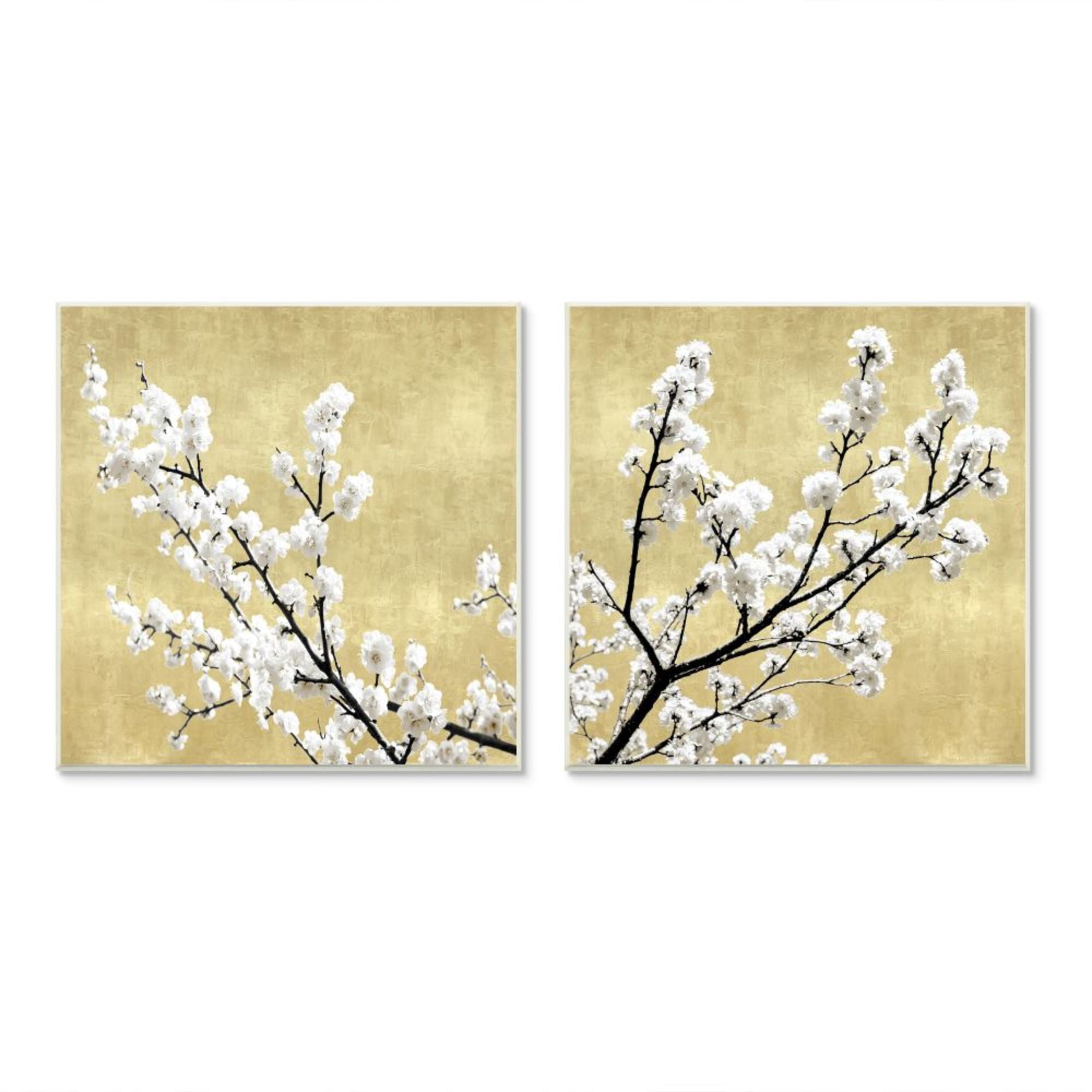 Stupell Industries White Cherry Blossom Branches over Neutral Tan Design by Kate Bennett