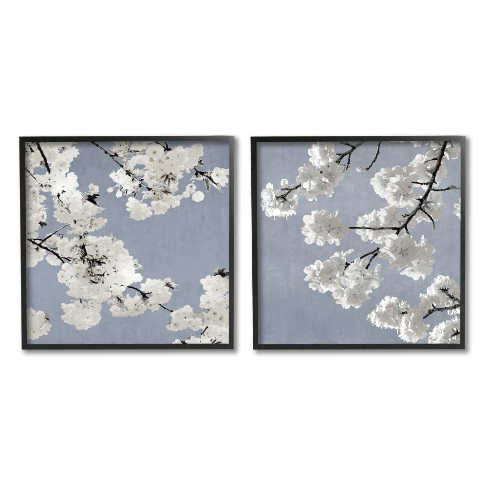 Stupell Industries White Cherry Blossom Tree Branches over Blue Framed Wall Art Design by Kate Bennett