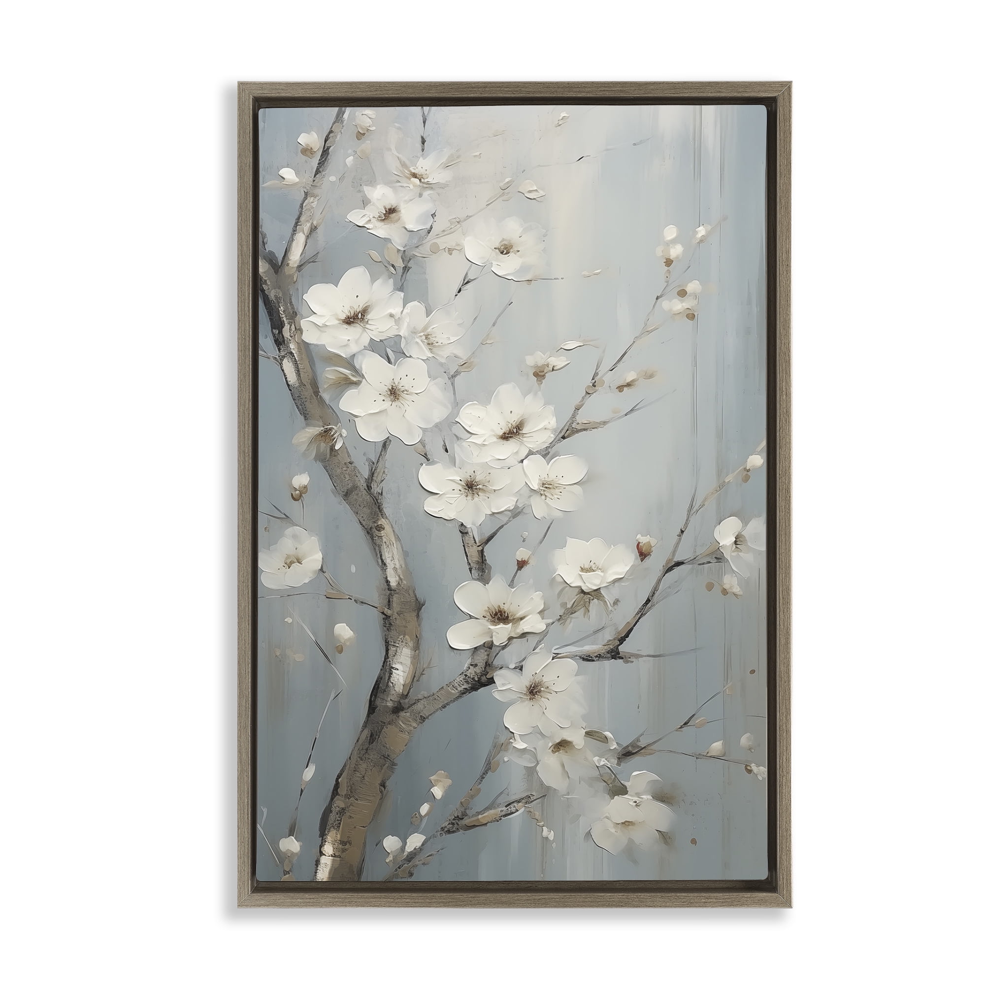 Stupell Industries White Cherry Blossoms Botanical & Floral Painting Brown Floater Framed Art Print Wall Art, 17 x 25