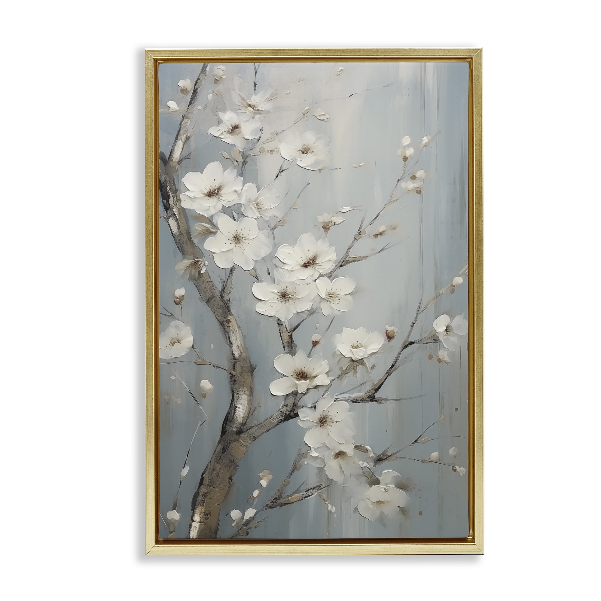 Stupell Industries White Cherry Blossoms Botanical & Floral Painting Gold Floater Framed Art Print Wall Art, 17 x 25