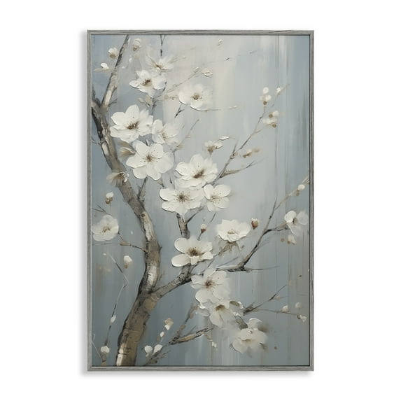 Stupell Industries White Cherry Blossoms Botanical & Floral Painting Gray Framed Art Print Wall Art, 16 x 24