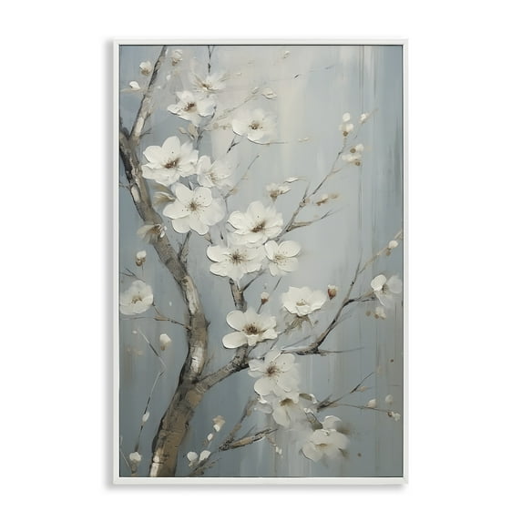 Stupell Industries White Cherry Blossoms Botanical & Floral Painting White Framed Art Print Wall Art, 12 x 18