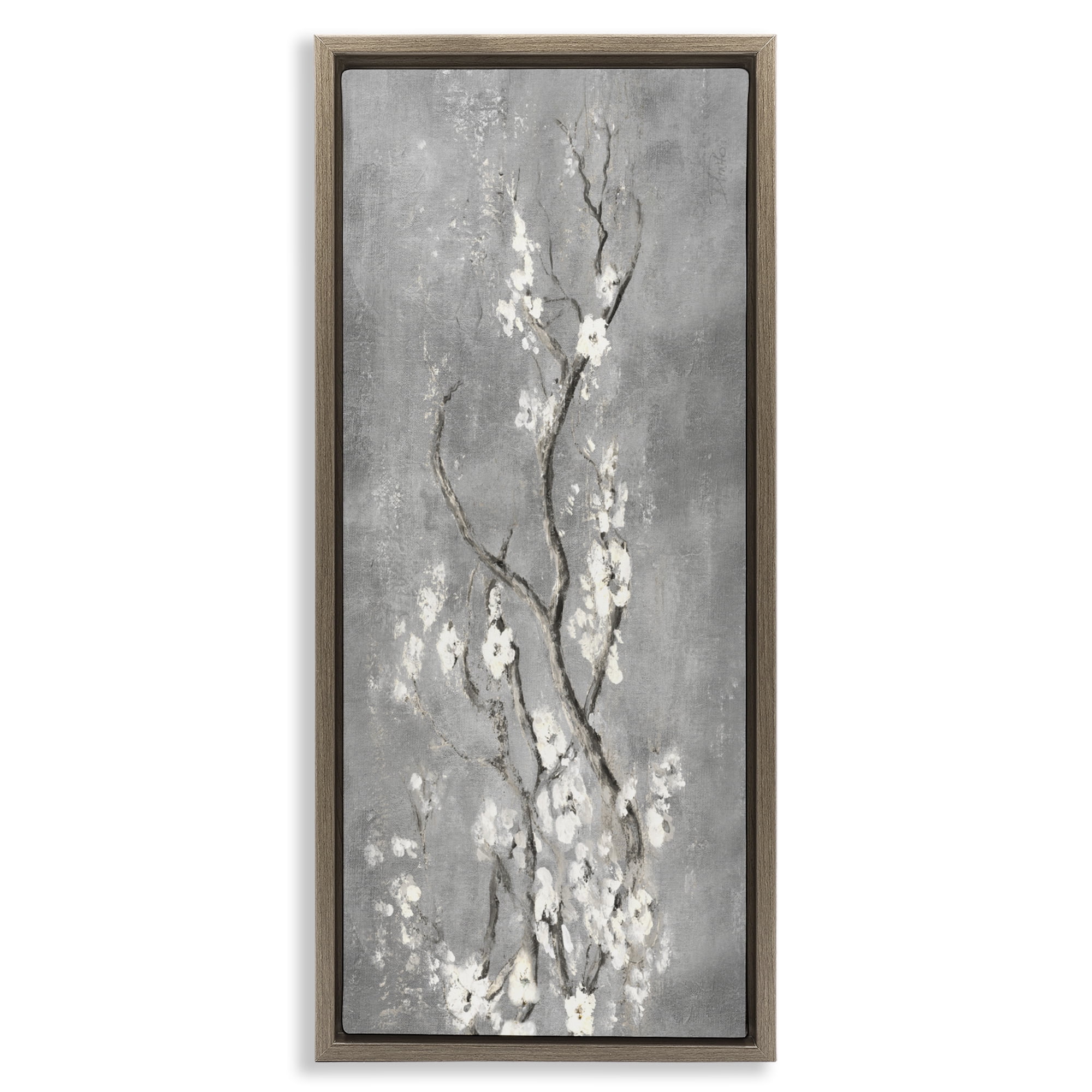 Stupell Industries White Cherry Blossoms Reaching Brown Framed Floater Canvas Wall Art, design by Patricia Pinto