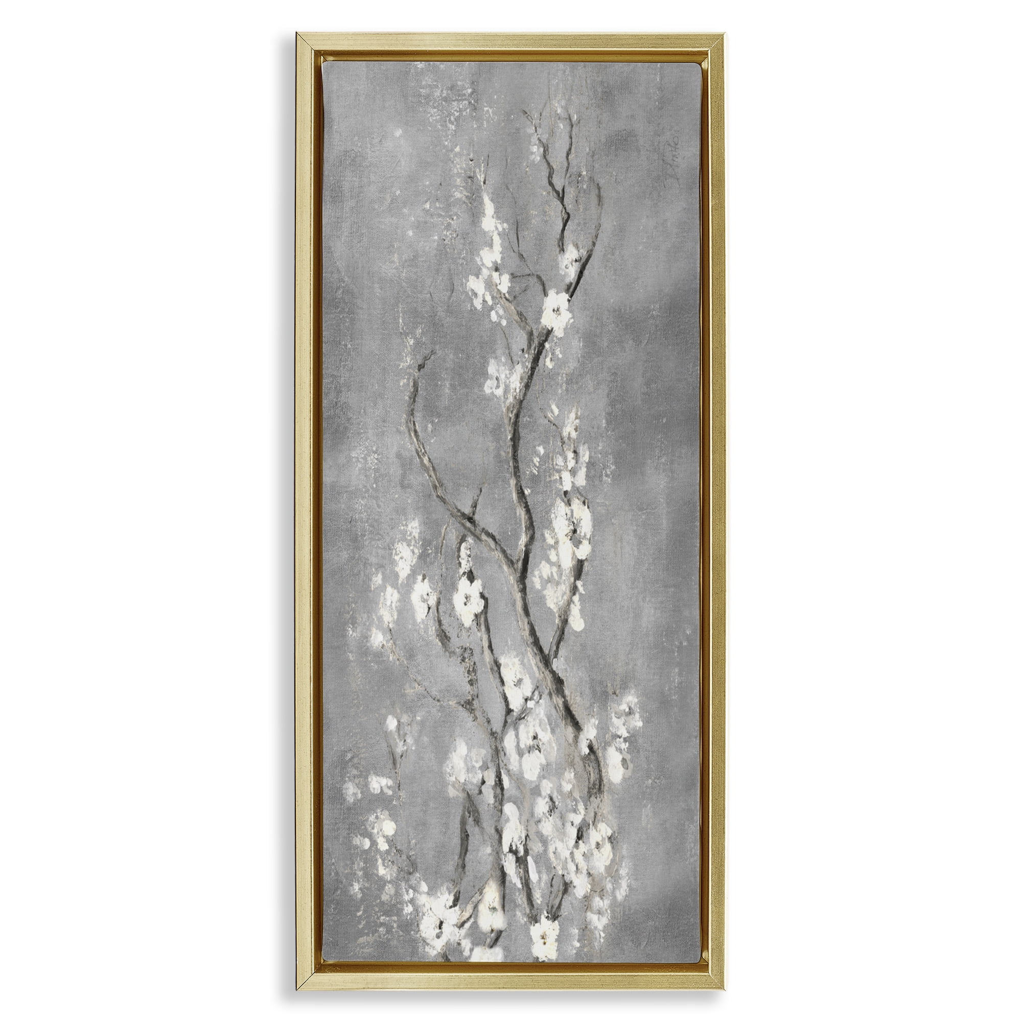 Stupell Industries White Cherry Blossoms Reaching Gold Framed Floater Canvas Wall Art, design by Patricia Pinto