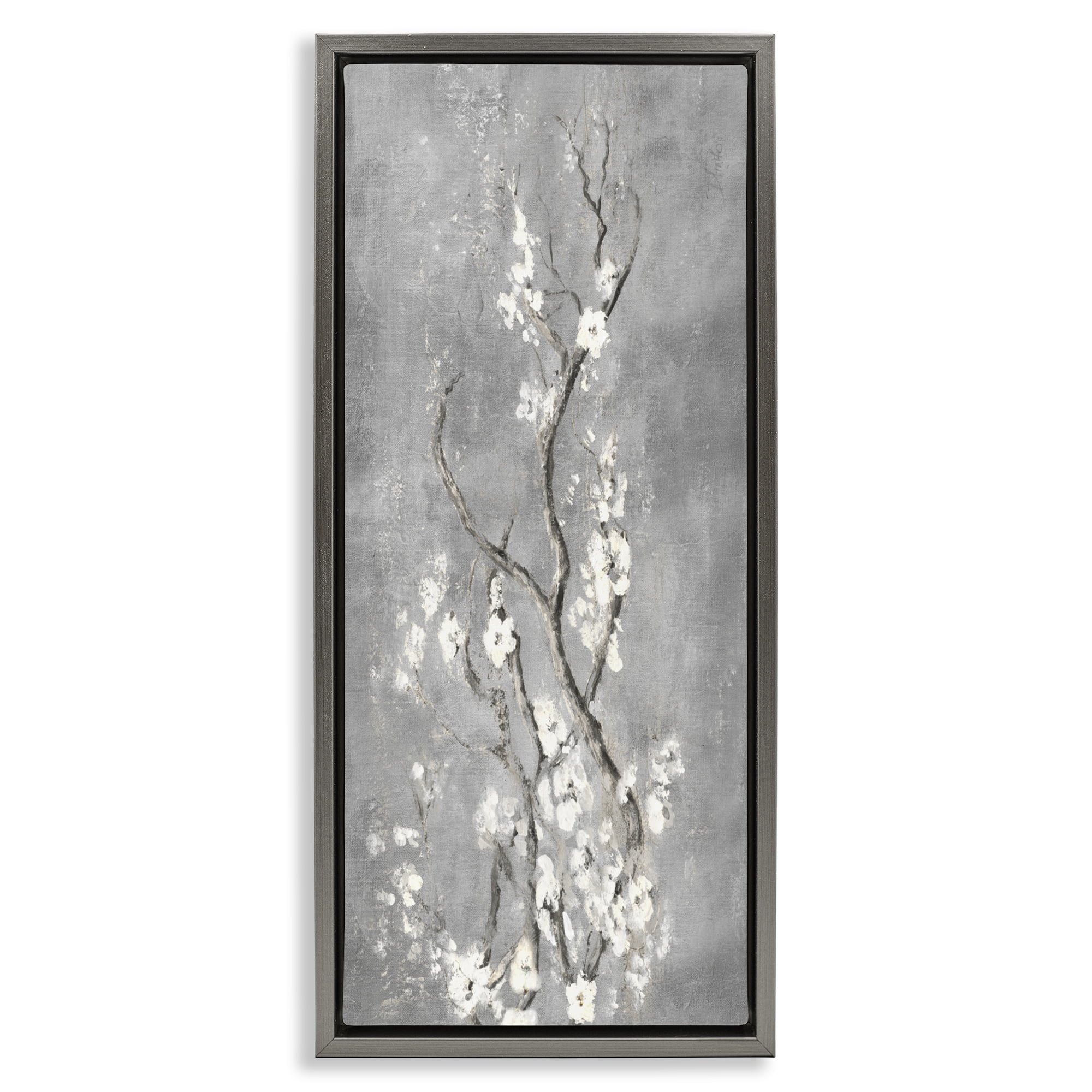 Stupell Industries White Cherry Blossoms Reaching Gray Framed Floater Canvas Wall Art, design by Patricia Pinto